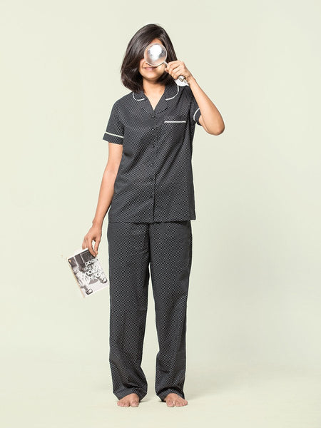 Classic Black and White Polka Short Sleeves Pyjama Set
