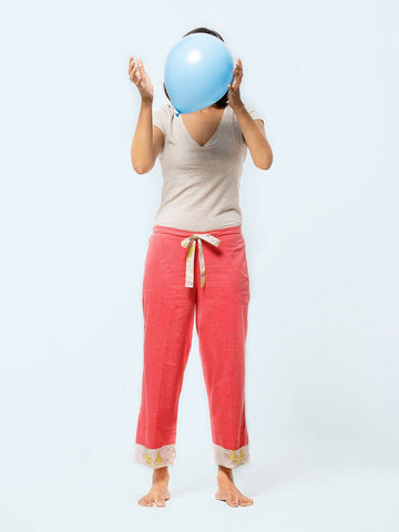 White on Pink Pyjama Pants